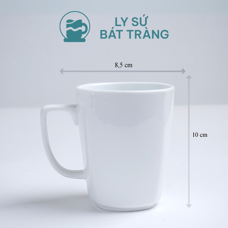 Kích thước ly sứ Bát Tràng quà tặng in logo màu trắng dáng vuông 330ml