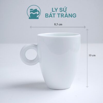 Kích thước cốc sứ trắng dáng thóp quai tròn 330ml