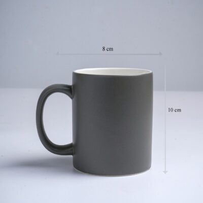 Kích thước ly sứ màu mát Bát Tràng quà tặng in logo màu xám dáng trụ quai C 350ml LM-64