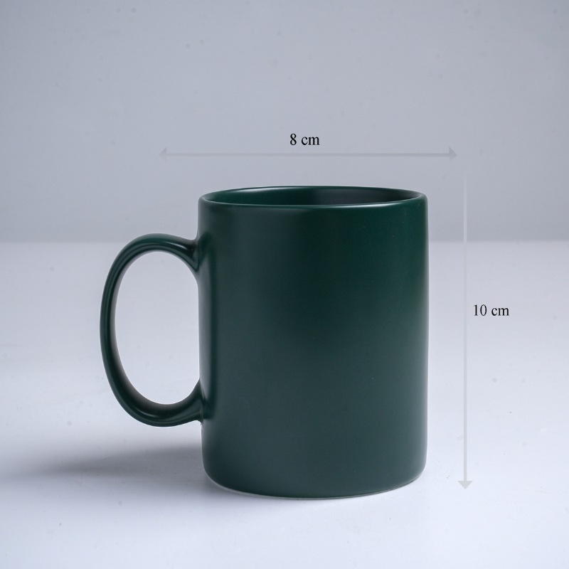 Kích thước ly sứ màu mát Bát Tràng quà tặng in logo màu xanh ngọc lục bảo mát dáng trụ quai C 350ml LM-66