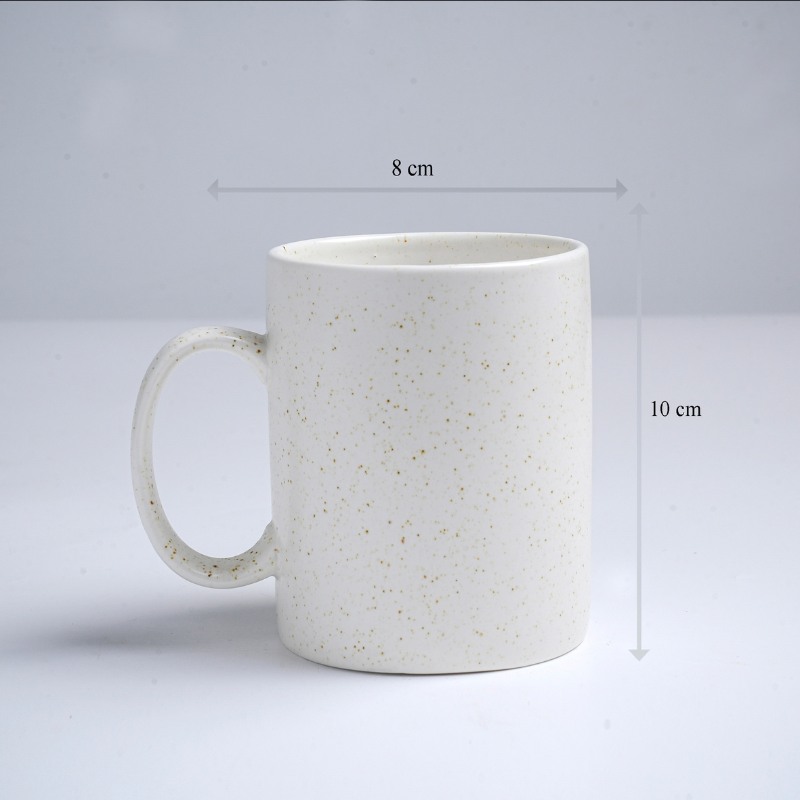 Kích thước ly sứ màu Bát Tràng quà tặng in logo màu men lấm tấm dáng trụ quai C 350ml LM-68