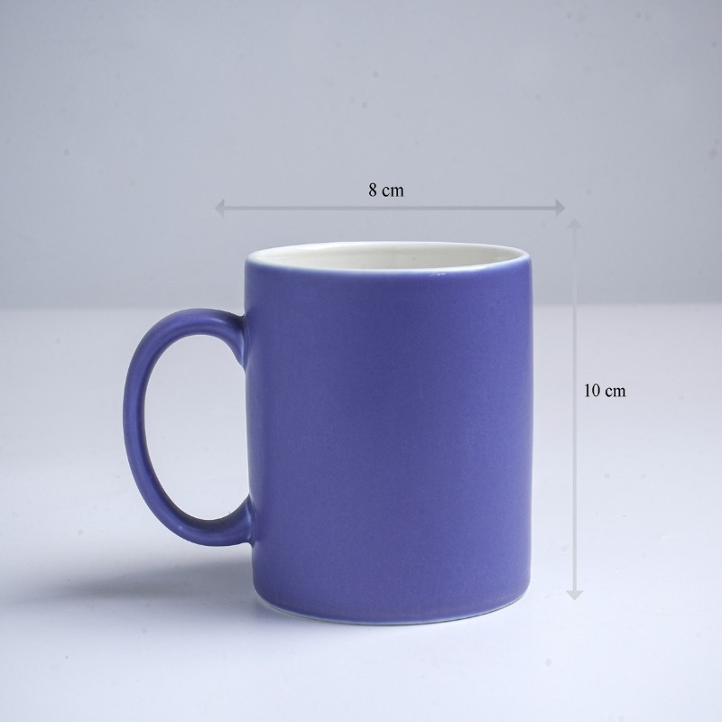 Kích thước ly sứ màu mát Bát Tràng quà tặng in logo màu tím mát dáng trụ quai C 350ml LM-72