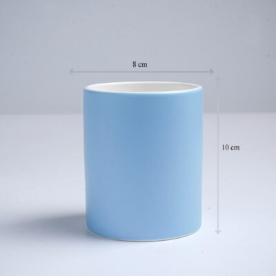 Kích thước ly sứ màu mát Bát Tràng quà tặng in logo màu xanh dương nhạt mát dáng trụ không quai 350ml LM-77