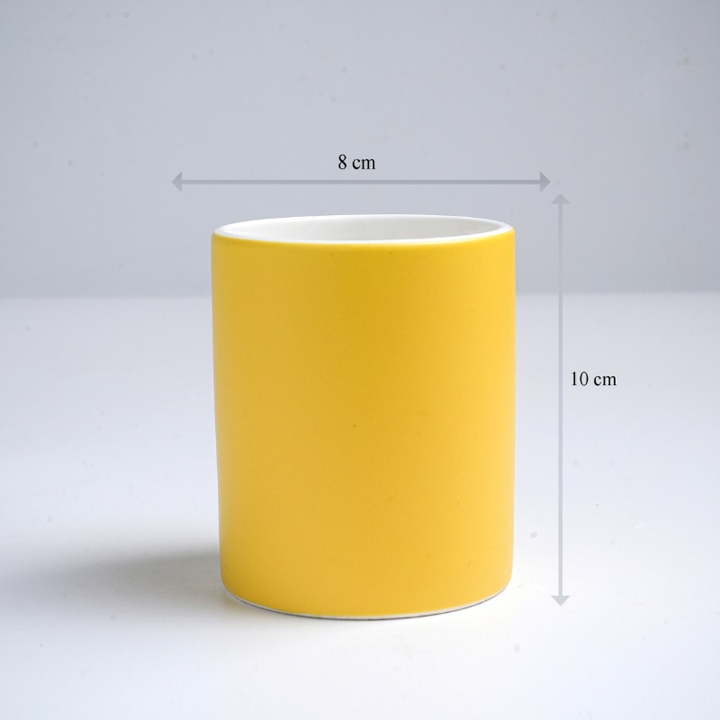 Kích thước ly sứ màu mát Bát Tràng quà tặng in logo màu vàng mát dáng trụ không quai 350ml LM-78