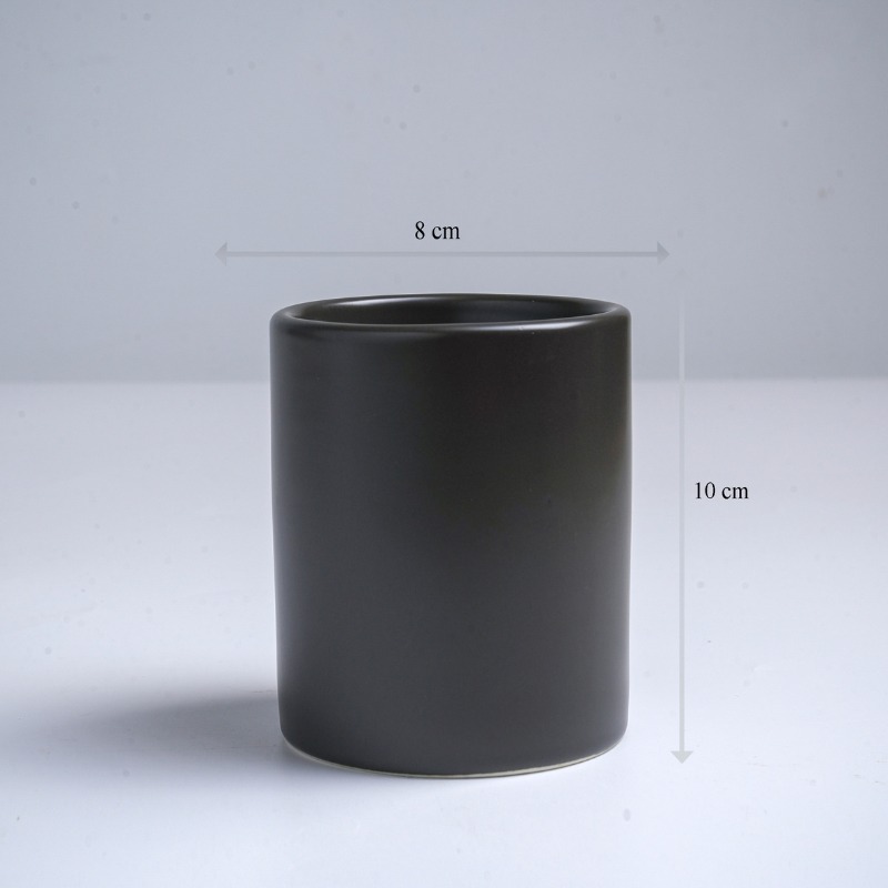 Kích thước ly sứ màu mát Bát Tràng quà tặng in logo màu đen mát dáng trụ không quai 350ml LM-80