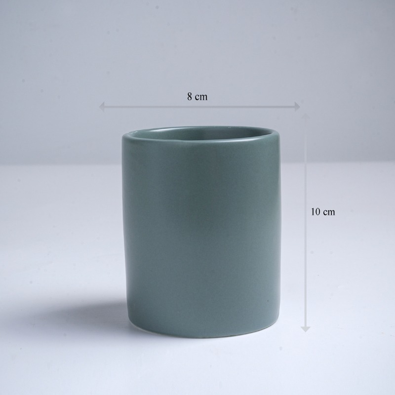 Kích thước ly sứ màu mát Bát Tràng quà tặng in logo màu xám mát dáng trụ không quai 350ml LM-81