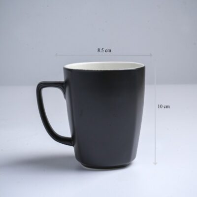 Kích thước ly sứ màu mát Bát Tràng màu đen mát dáng vuông có quai 390ml LM-95