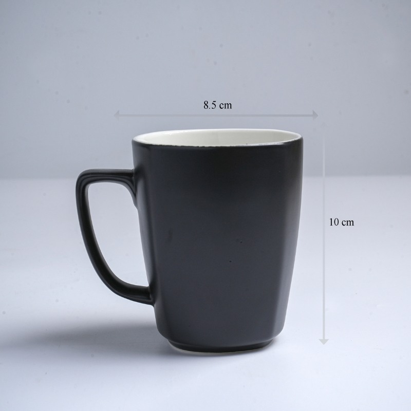 Kích thước ly sứ màu mát Bát Tràng màu đen mát dáng vuông có quai 390ml LM-95