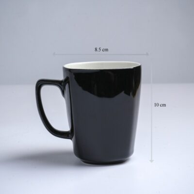 Kích thước ly sứ màu bóng Bát Tràng màu đen bóng dáng vuông có quai 390ml LM-96