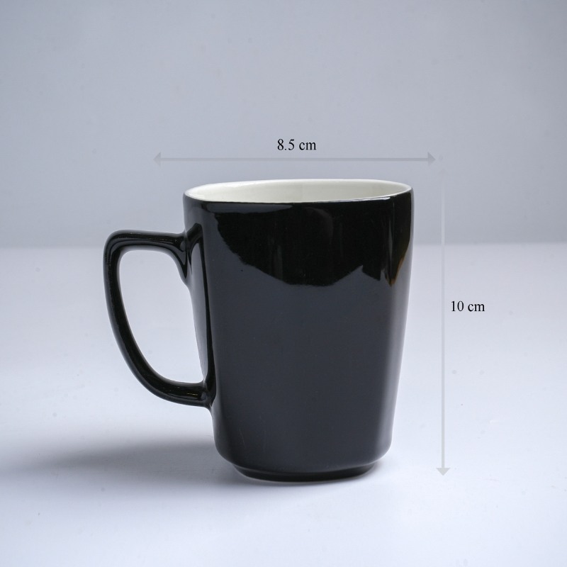 Kích thước ly sứ màu bóng Bát Tràng màu đen bóng dáng vuông có quai 390ml LM-96