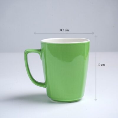 Kích thước ly sứ màu bóng Bát Tràng màu xanh lá dáng vuông có quai 390ml LM-97