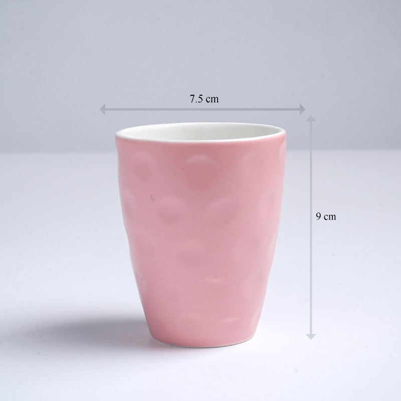 Kích thước ly sứ màu mát bát tràng màu hồng pastel họa tiết tổ ong dáng vát thấp không quai 270ml LM-100