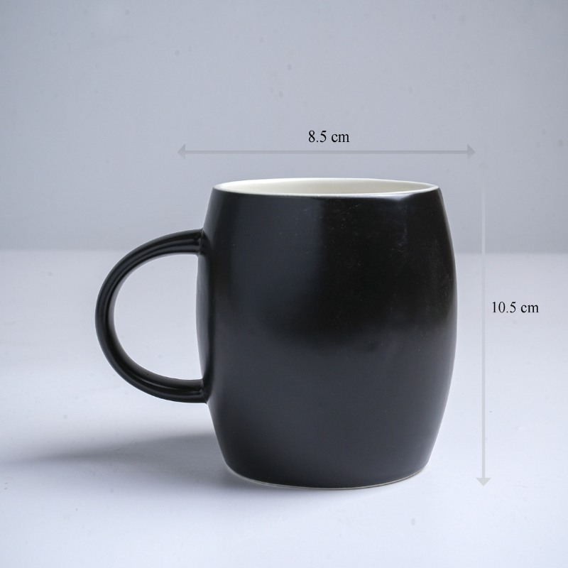 Kích thước ly sứ màu mát Bát Tràng màu đen mát dáng trống có quai 400ml LM-105