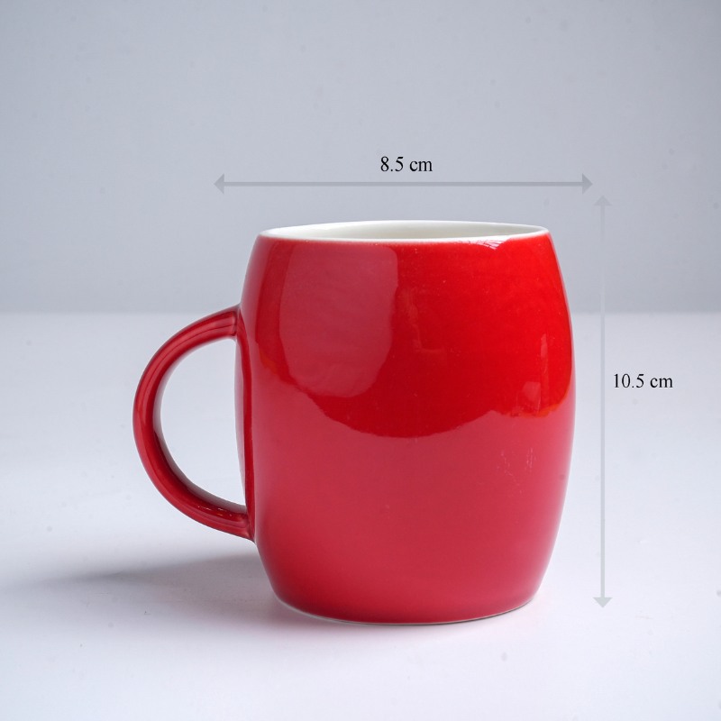 Ly sứ màu bóng Bát Tràng màu đỏ bóng dáng trống có quai 400ml LM-106