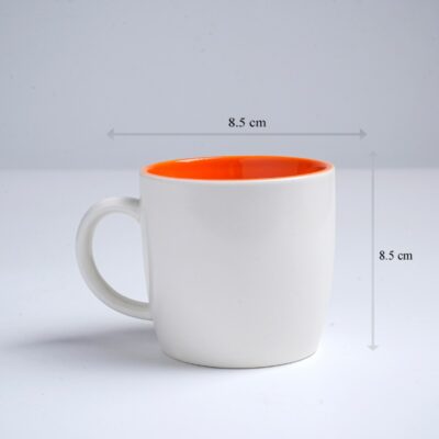 Kích thước ly sứ màu Bát Tràng 2 màu trắng mát và cam dáng trụ lùn quai C 300ml LM-117