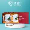 Bộ 2 cốc sứ Bát Tràng quà tặng in logo màu trắng dáng trụ quai C BCS-04