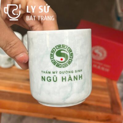 Bộ 6 cốc sứ Bát Tràng quà tặng in logo men vân đá dáng trụ không quai 200ml BCS-06