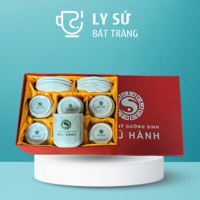 Bộ 6 cốc sứ Bát Tràng quà tặng in logo men vân đá dáng trụ không quai 200ml BCS-06