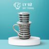 Bộ phin cafe sứ Bát Tràng quà tặng in logo dáng cao họa tiết vẽ tay hạt mưa dung tích 300ml PCF-07