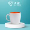 Ly sứ màu Bát Tràng 2 màu trắng mát và cam dáng trụ lùn quai C 300ml LM-117