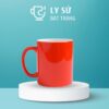 Ly sứ màu bóng Bát Tràng quà tặng in logo màu cam dáng trụ quai C 350ml LM-58