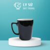 Ly sứ màu bóng Bát Tràng màu đen bóng dáng vuông có quai 390ml LM-96