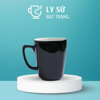Ly sứ màu bóng Bát Tràng màu đen bóng dáng vuông có quai 390ml LM-96