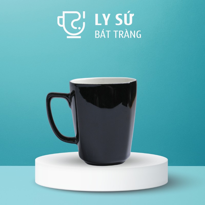 Ly sứ màu bóng Bát Tràng màu đen bóng dáng vuông có quai 390ml LM-96