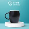 Ly sứ màu mát Bát Tràng màu đen mát dáng trống có quai 400ml LM-105