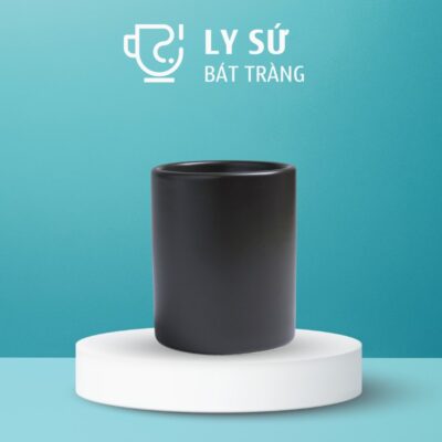 Ly sứ màu mát Bát Tràng quà tặng in logo màu đen mát dáng trụ không quai 350ml LM-80