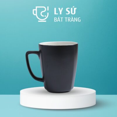 Ly sứ màu mát Bát Tràng màu đen mát dáng vuông có quai 390ml LM-95