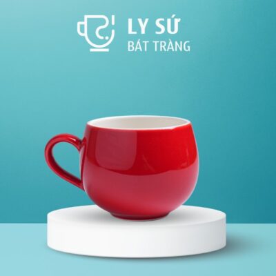 Ly sứ màu bóng Bát Tràng màu đỏ bóng dáng bầu có quai 220ml LM-102