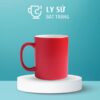 Ly sứ màu mát Bát Tràng quà tặng in logo màu đỏ mát dáng trụ quai C 350ml LM-62
