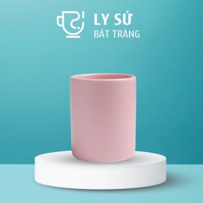 Ly sứ màu mát Bát Tràng quà tặng in logo màu hồng pastel mát dáng trụ không quai 350ml LM-79