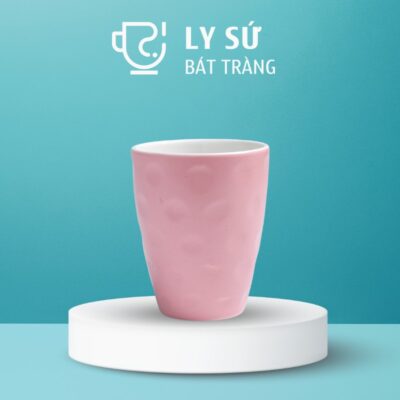 Ly sứ màu mát bát tràng màu hồng pastel họa tiết tổ ong dáng vát thấp không quai 270ml LM-100