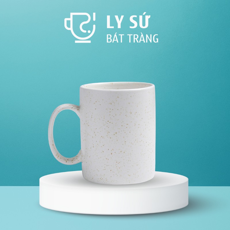 Ly sứ màu Bát Tràng quà tặng in logo màu men lấm tấm dáng trụ quai C 350ml LM-68
