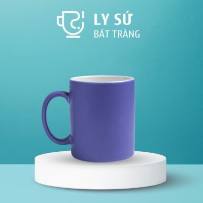 Ly sứ màu mát Bát Tràng quà tặng in logo màu tím mát dáng trụ quai C 350ml LSM-72