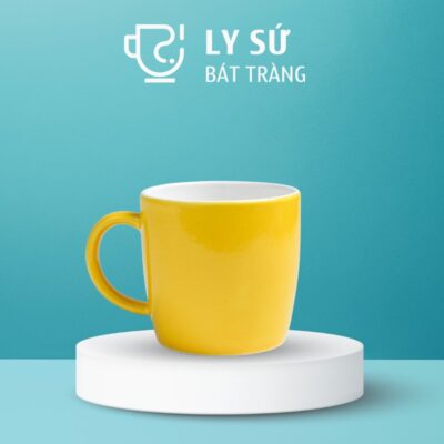 Ly sứ màu Bát Tràng màu vàng dáng trụ lùn quai C 300ml LM-108