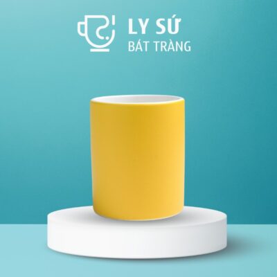 Ly sứ màu mát Bát Tràng quà tặng in logo màu vàng mát dáng trụ không quai 350ml LM-78