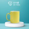 Ly sứ màu mát Bát Tràng quà tặng in logo màu vàng pastel dáng trụ quai C 350ml LM-67