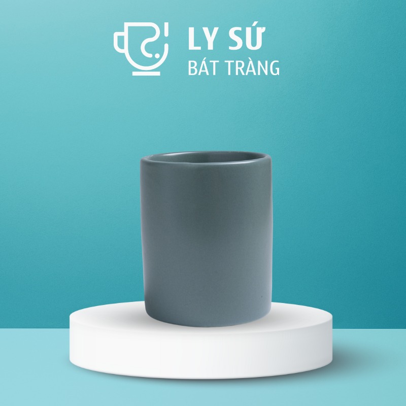 Ly sứ màu mát Bát Tràng quà tặng in logo màu xám mát dáng trụ không quai 350ml LM-81