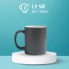 Ly sứ màu mát Bát Tràng quà tặng in logo màu xám mát dáng trụ quai C 350ml LM-64