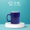 Ly sứ màu mát Bát Tràng quà tặng in logo màu xanh coban mát dáng trụ quai C 350ml LM-65