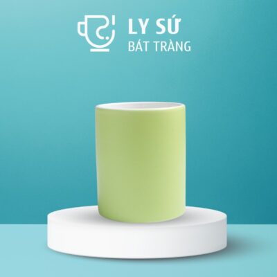 Ly sứ màu mát Bát Tràng quà tặng in logo màu xanh cốm nhạt mát dáng trụ không quai 350ml LM-76