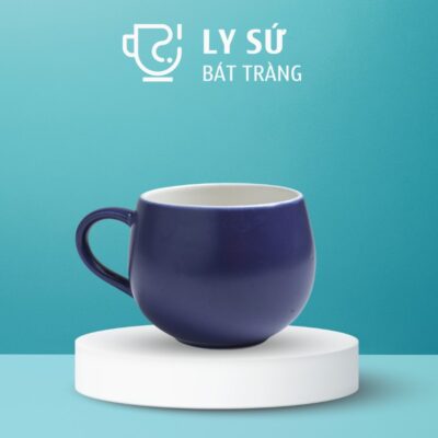 Ly sứ màu mát Bát Tràng màu xanh dương đậm mát dáng bầu có quai 220ml LM-101