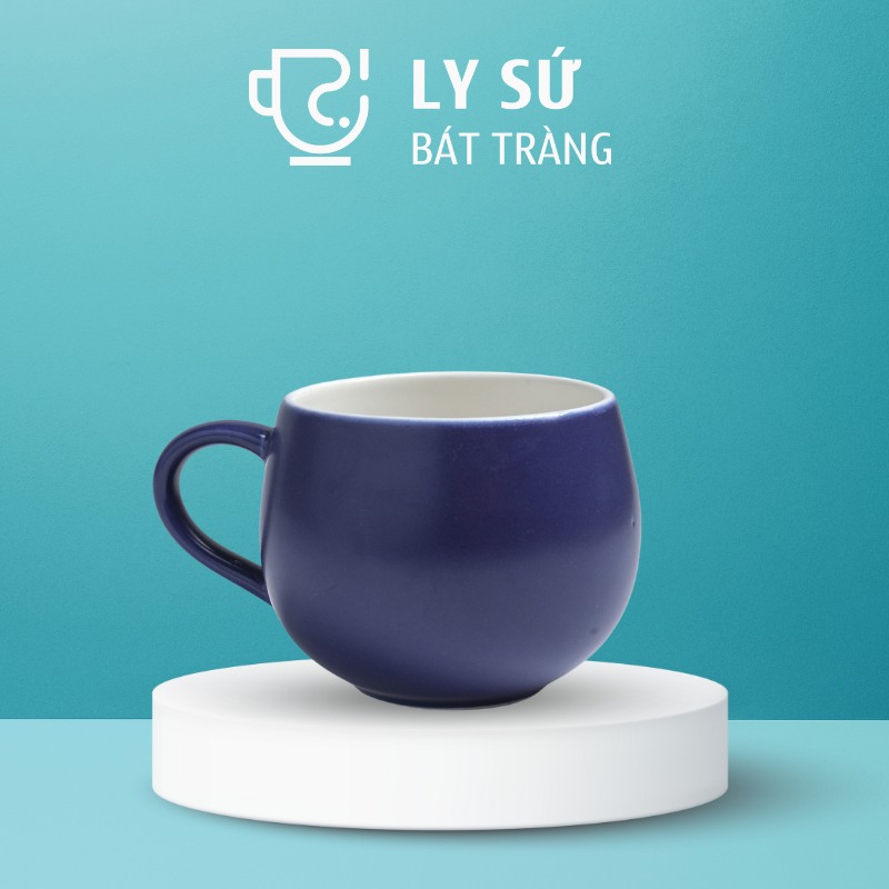 Ly sứ màu mát Bát Tràng màu xanh dương đậm mát dáng bầu có quai 220ml LM-101
