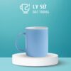Ly sứ màu mát Bát Tràng quà tặng in logo màu xanh dương nhạt mát dáng trụ quai C 350ml LM-75