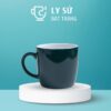 Ly sứ màu bóng Bát Tràng màu xanh ngọc lục bảo dáng trụ lùn quai C 300ml LM-107