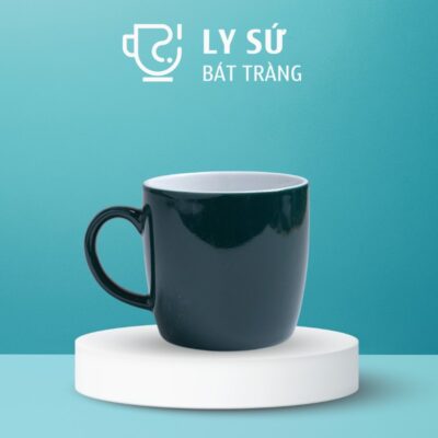 Ly sứ màu bóng Bát Tràng màu xanh ngọc lục bảo dáng trụ lùn quai C 300ml LM-107