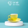 Cốc sứ cafe Bát Tràng quà tặng in logo kèm đĩa màu vàng mát dung tích 90ml LSCĐ-21